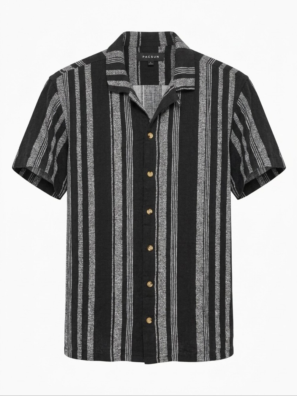 PacSun Black and White Vertical Stripe Short Sleeve Button-Up